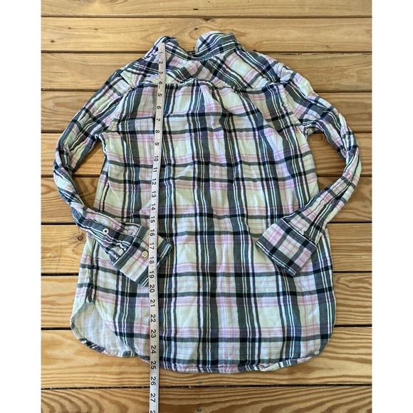 J Crew Check Flannel Button Up Shirt Size 0 Women’s Pink Green - Picture 5 of 7